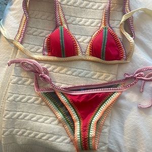 Benedetta Two Piece Bikini Set Strawberry Like New Size Large Bottom Med Top